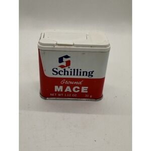 Vintage Schilling Ground Mace Spice Tin Metal Can White‎ Lid McCormick 1.12 Oz